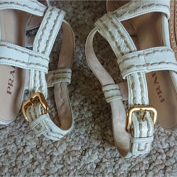 Prada White leather criss cross Wedges Sandals size 36.5 - Picture 11 of 16